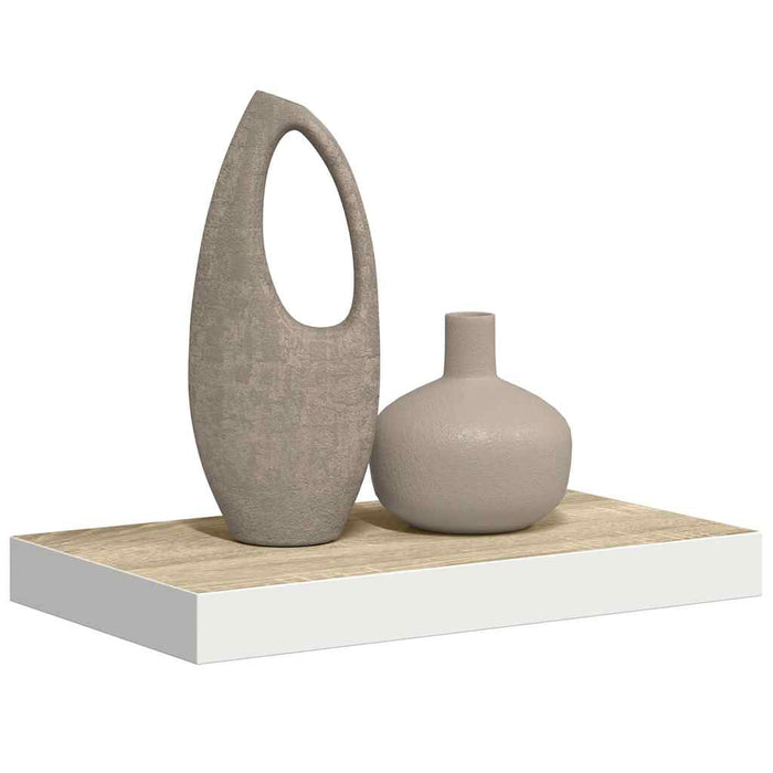 Raft de perete suspendat, alb și stejar, 40x23x3,8 cm, MDF WALTI