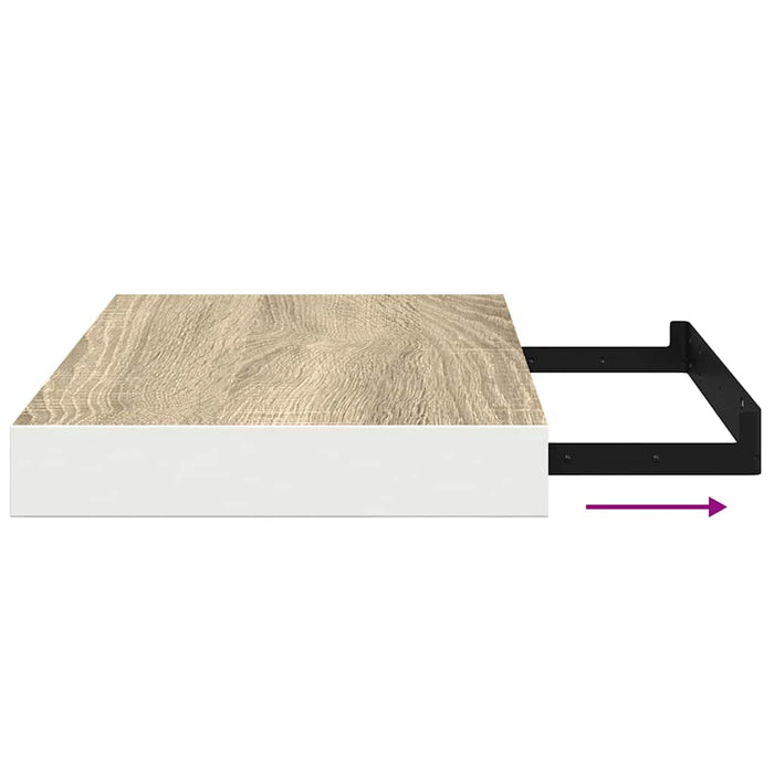 Raft de perete suspendat, alb și stejar, 40x23x3,8 cm, MDF WALTI