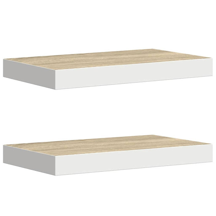 Rafturi perete suspendate 2 buc. alb/stejar 50x23,5x3,8cm MDF WALTI