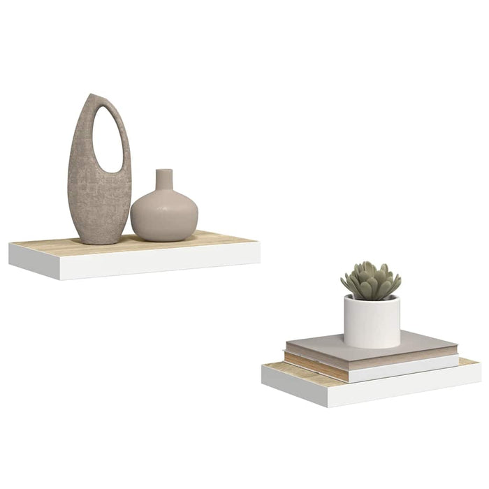 Rafturi perete suspendate 2 buc. alb/stejar 50x23,5x3,8cm MDF WALTI