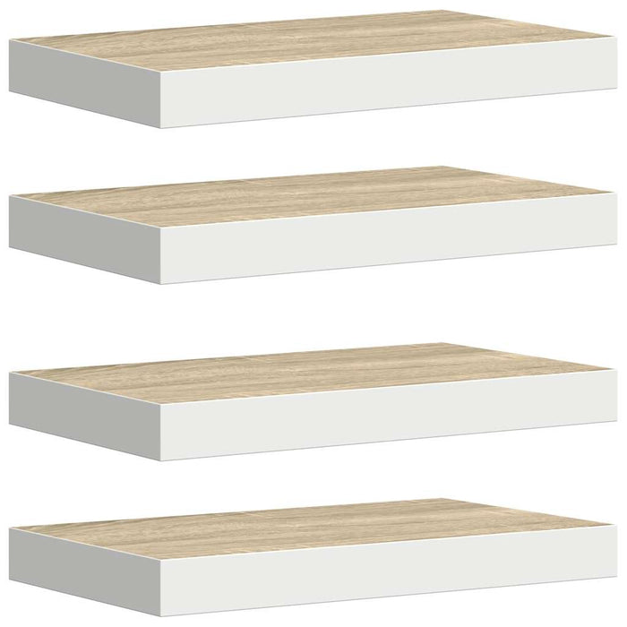 Rafturi perete suspendate 4 buc. alb/stejar 50x23,5x3,8cm MDF WALTI