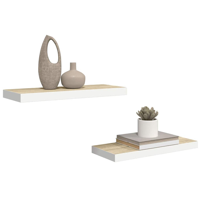 Rafturi perete suspendate 2 buc. alb/stejar 60x23,5x3,8 cm MDF - WALTI WALTI