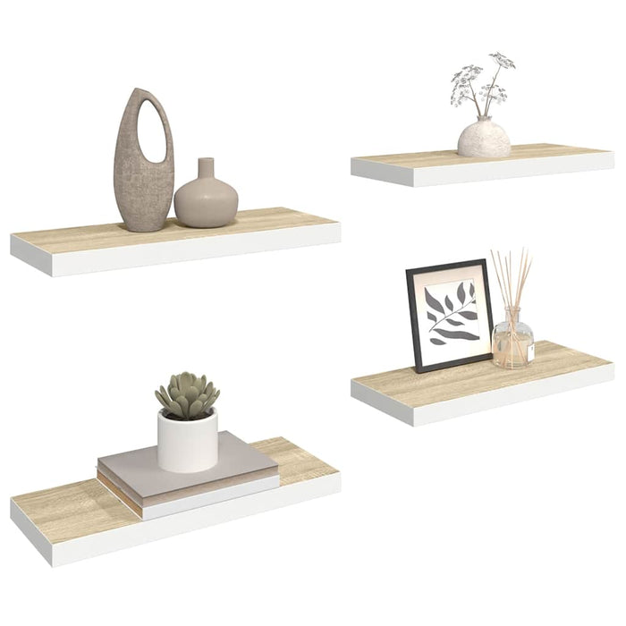 Rafturi perete suspendate 4 buc. alb/stejar 60x23,5x3,8 cm MDF - WALTI WALTI
