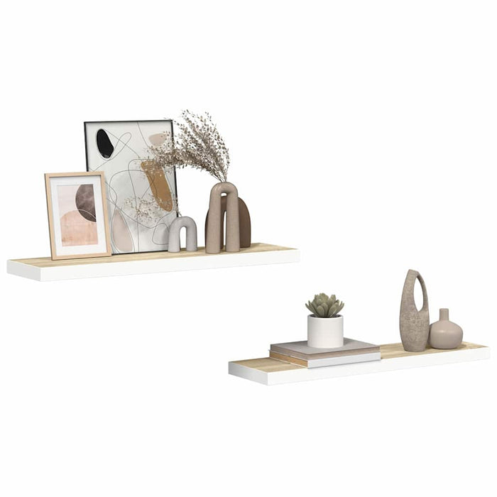 Rafturi perete suspendate 2 buc. stejar/alb 80x23,5x3,8 cm, MDF - WALTI WALTI