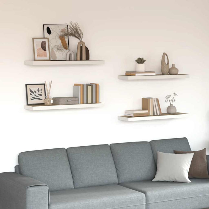 Rafturi perete suspendate 4 buc. stejar/alb 80x23,5x3,8 cm, MDF - WALTI WALTI