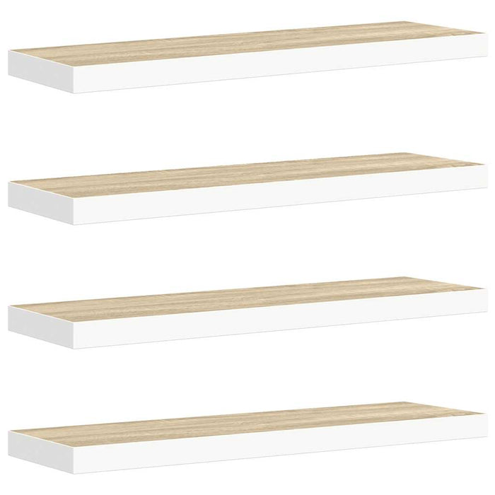 Rafturi perete suspendate 4 buc. stejar/alb 90x23,5x3,8 cm MDF WALTI
