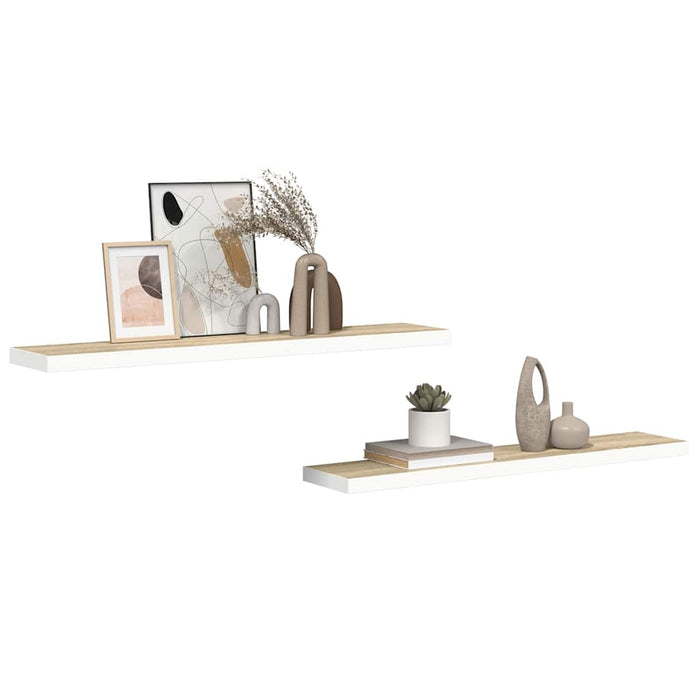 Rafturi perete suspendate 2 buc. stejar/alb 120x23,5x3,8 cm MDF - WALTI WALTI