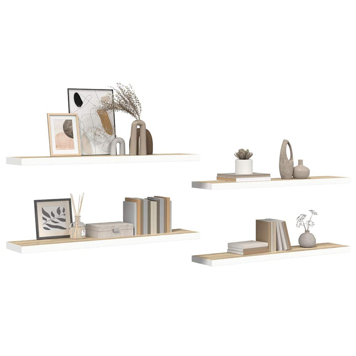 Rafturi perete suspendate 4 buc. stejar/alb 120x23,5x3,8 cm MDF - WALTI WALTI
