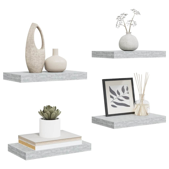 Rafturi de perete suspendate 4 buc. gri beton 40x23,5x3,8 cm MDF WALTI