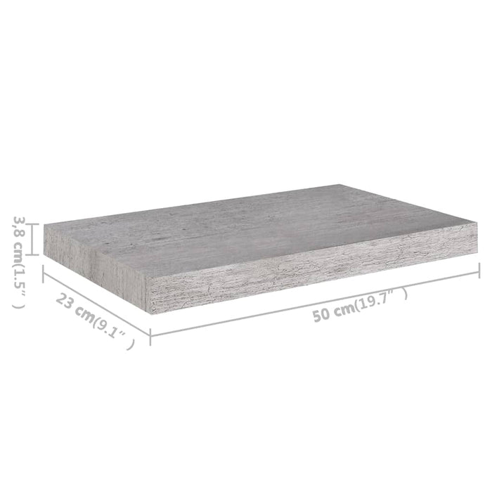 Raft de perete suspendat, gri beton, 50x23,5x3,8 cm, MDF WALTI