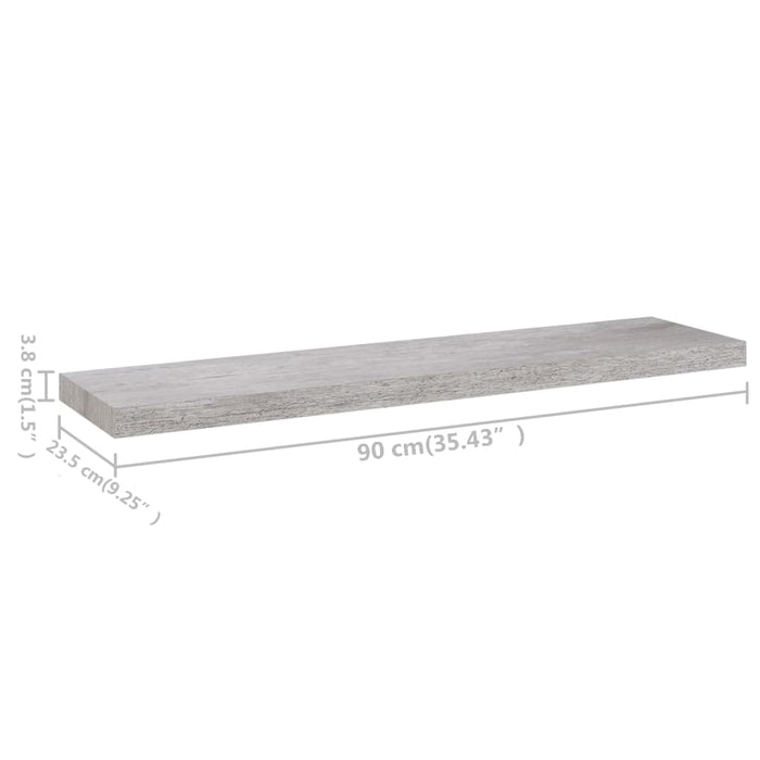 Raft de perete suspendat, gri beton, 90x23,5x3,8 cm, MDF - WALTI WALTI