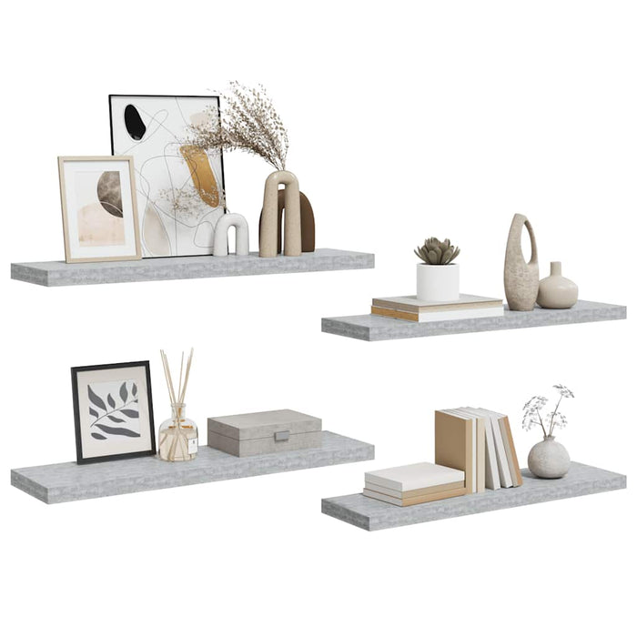 Rafturi perete suspendate 4 buc. gri beton 90x23,5x3,8 cm MDF - WALTI WALTI