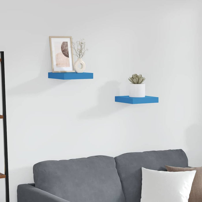 Rafturi perete suspendate, 2 buc., albastru, 23x23,5x3,8 cm MDF WALTI