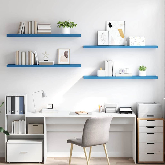 Rafturi perete suspendate 4 buc. albastru 120x23,5x3,8 cm MDF WALTI