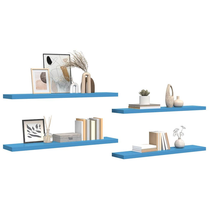 Rafturi perete suspendate 4 buc. albastru 120x23,5x3,8 cm MDF WALTI