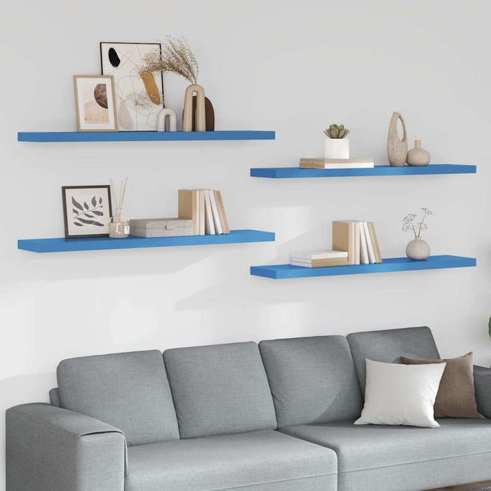 Rafturi perete suspendate 4 buc. albastru 120x23,5x3,8 cm MDF WALTI