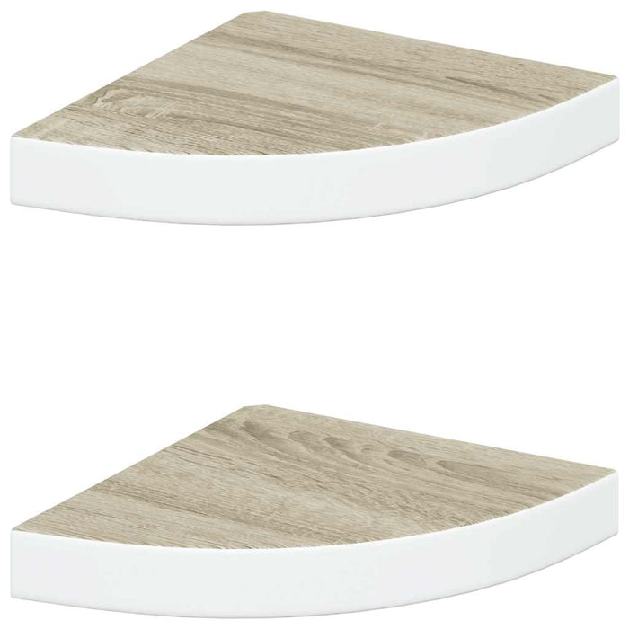 Rafturi perete de colț, 2 buc., stejar și alb, 25x25x3,8cm, MDF - WALTI WALTI
