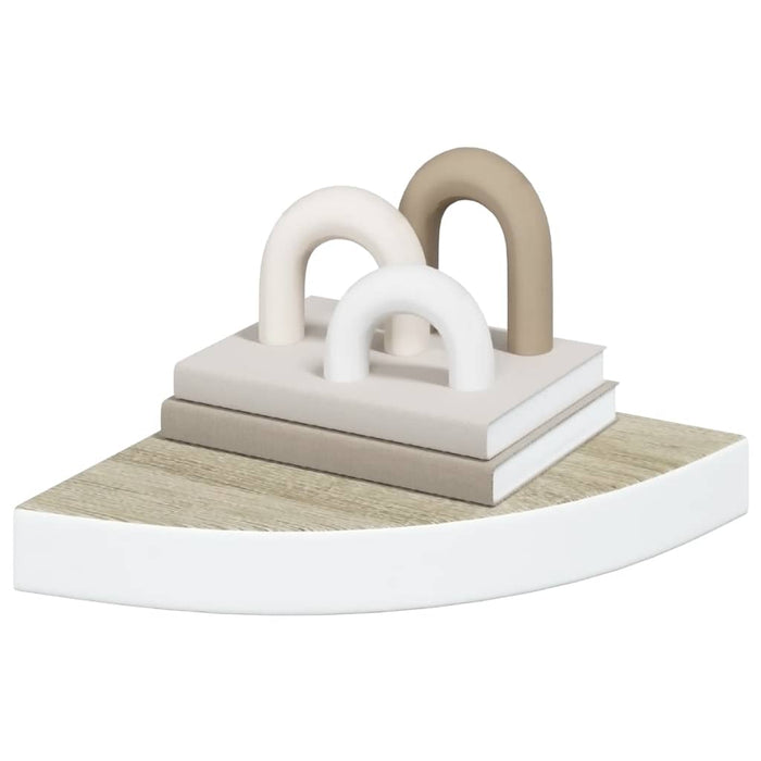 Rafturi perete de colț, 2 buc., stejar și alb, 25x25x3,8cm, MDF - WALTI WALTI
