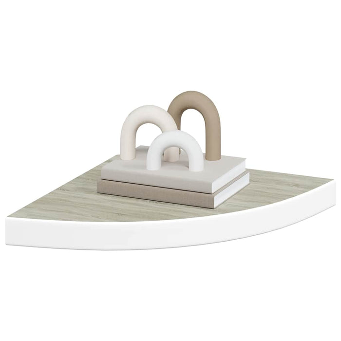 Raft de perete de colț, stejar și alb, 35x35x3,8 cm, MDF - WALTI WALTI