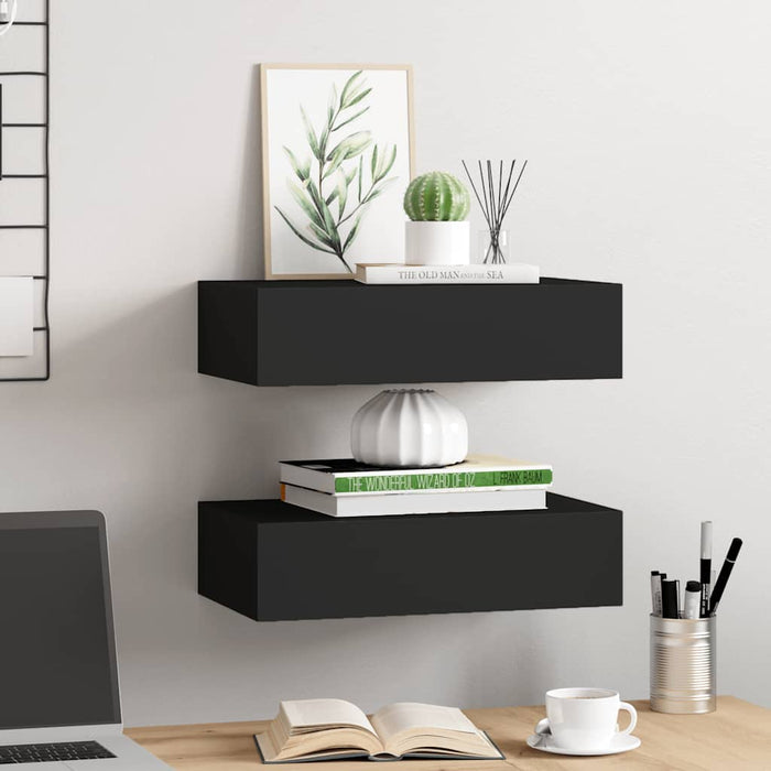 Dulap de perete cu sertare, 2 buc., negru, 40x23,5x10 cm, MDF - WALTI WALTI