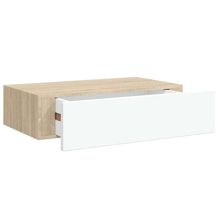 Raft de perete pentru sertare, stejar și alb, 40x23,5x10cm, MDF WALTI