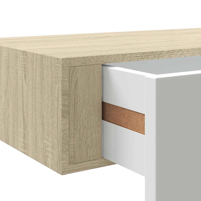 Raft de perete pentru sertare, stejar și alb, 40x23,5x10cm, MDF WALTI