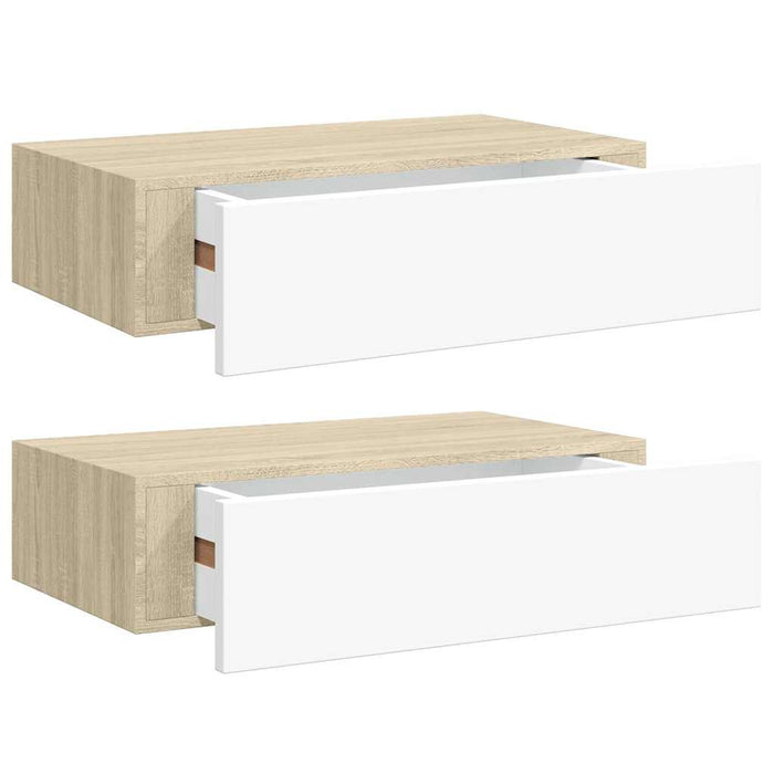 Dulapuri de perete cu sertar 2 buc stejar/alb 40x23,5x10 cm MDF - WALTI WALTI