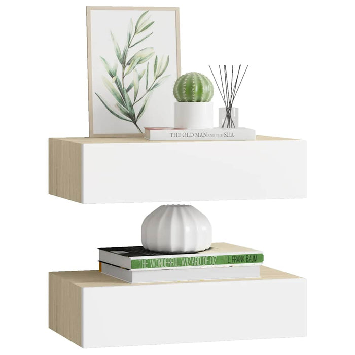 Dulapuri de perete cu sertar 2 buc stejar/alb 40x23,5x10 cm MDF - WALTI WALTI