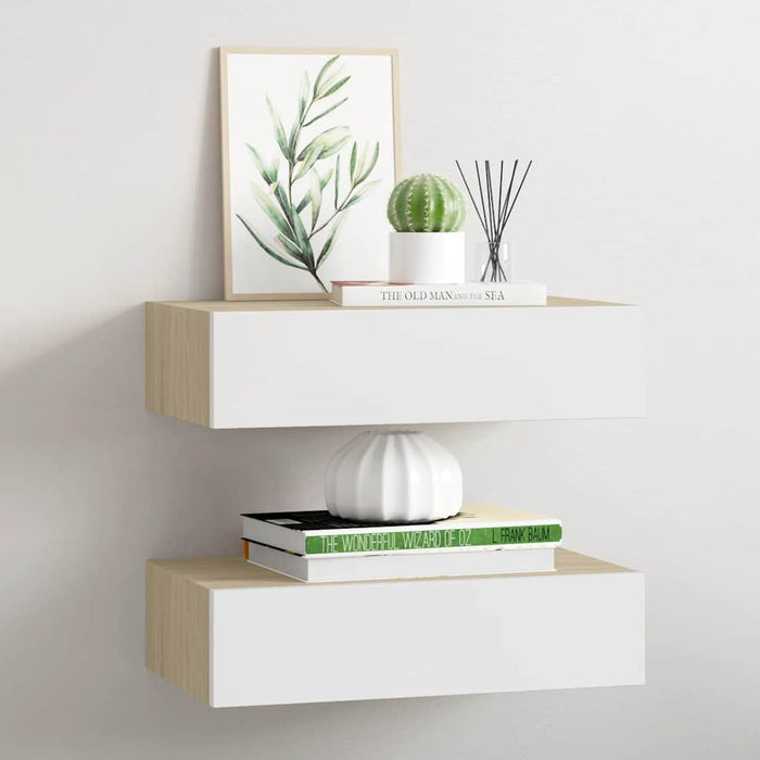 Dulapuri de perete cu sertar 2 buc stejar/alb 40x23,5x10 cm MDF - WALTI WALTI