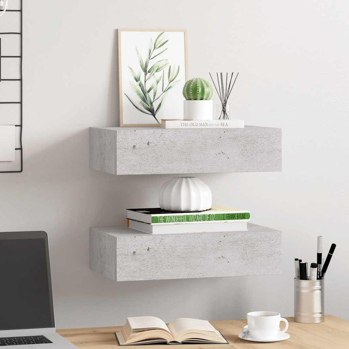 Dulapuri de perete cu sertar 2 buc. gri beton 40x23,5x10 cm MDF - WALTI WALTI