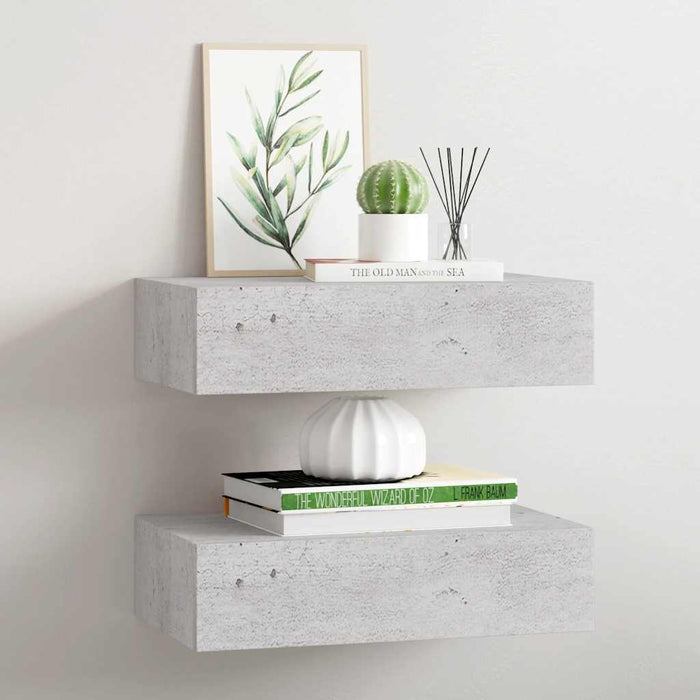 Dulapuri de perete cu sertar 2 buc. gri beton 40x23,5x10 cm MDF - WALTI WALTI
