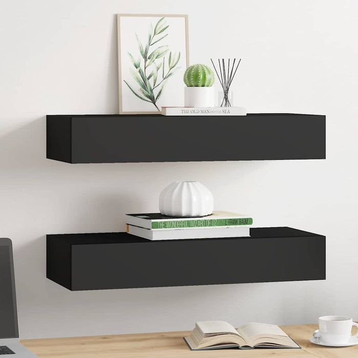 Dulapuri de perete cu sertare 2 buc. negru 60x23,5x10 cm MDF - WALTI WALTI