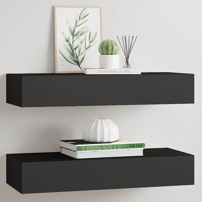Dulapuri de perete cu sertare 2 buc. negru 60x23,5x10 cm MDF - WALTI WALTI