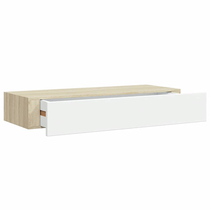 Raft de perete pentru sertare, stejar și alb, 60x23,5x10cm, MDF WALTI