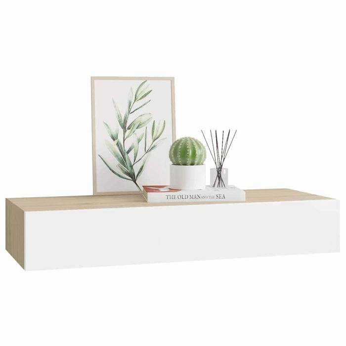Raft de perete pentru sertare, stejar și alb, 60x23,5x10cm, MDF WALTI