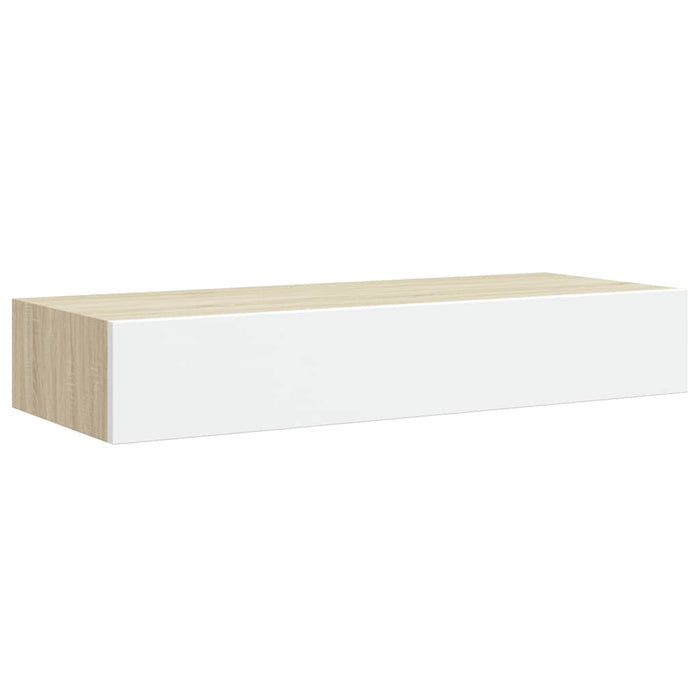 Raft de perete pentru sertare, stejar și alb, 60x23,5x10cm, MDF WALTI