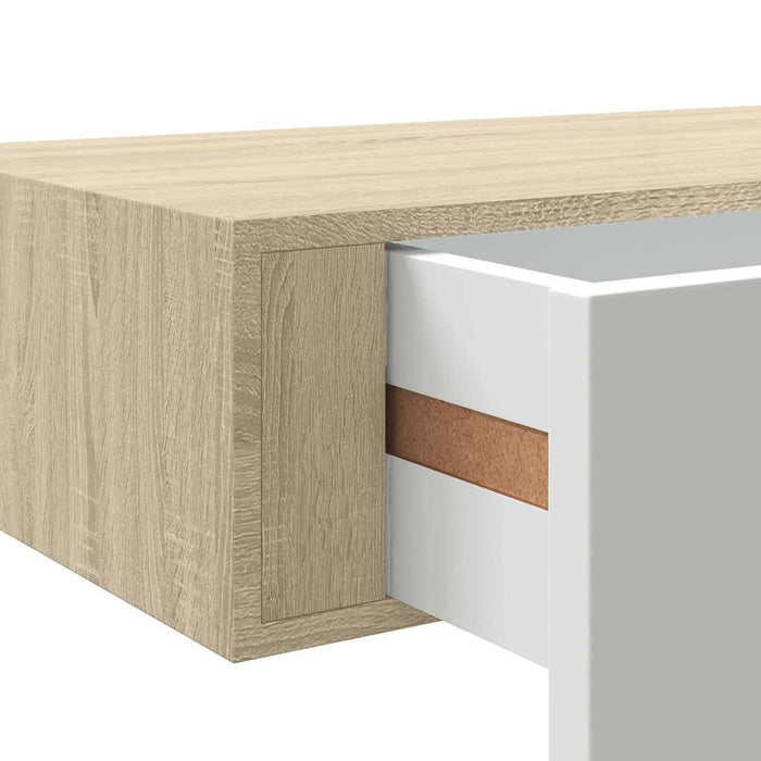 Raft de perete pentru sertare, stejar și alb, 60x23,5x10cm, MDF WALTI