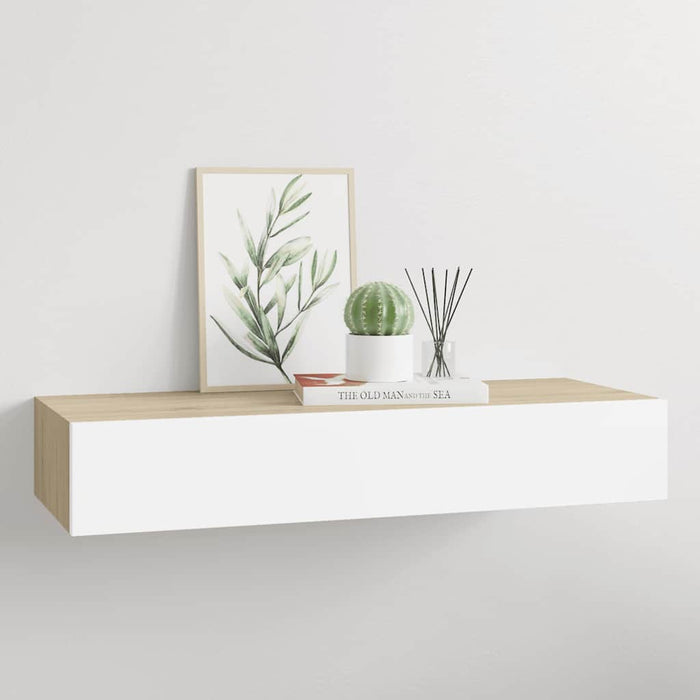 Raft de perete pentru sertare, stejar și alb, 60x23,5x10cm, MDF WALTI