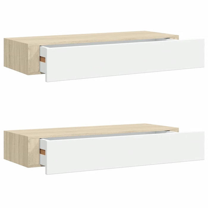 Rafturi de perete pentru sertare, 2 buc., stejar și alb, 60x23,5x10cm, MDF WALTI