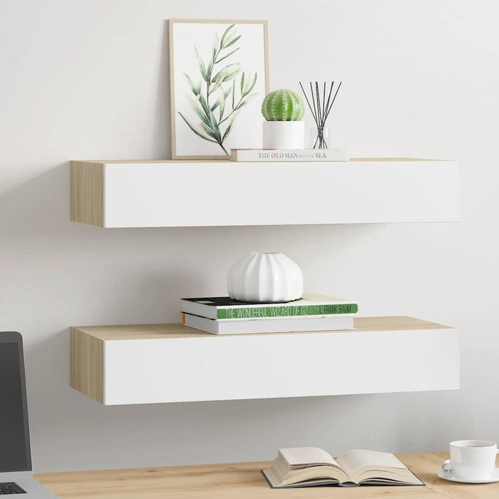 Rafturi de perete pentru sertare, 2 buc., stejar și alb, 60x23,5x10cm, MDF WALTI