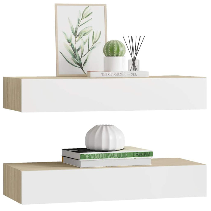 Rafturi de perete pentru sertare, 2 buc., stejar și alb, 60x23,5x10cm, MDF WALTI