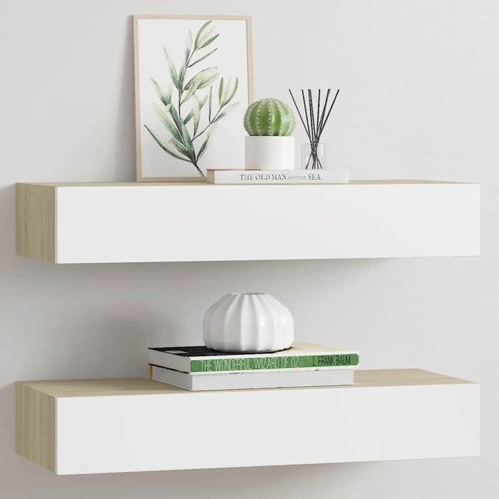 Rafturi de perete pentru sertare, 2 buc., stejar și alb, 60x23,5x10cm, MDF WALTI