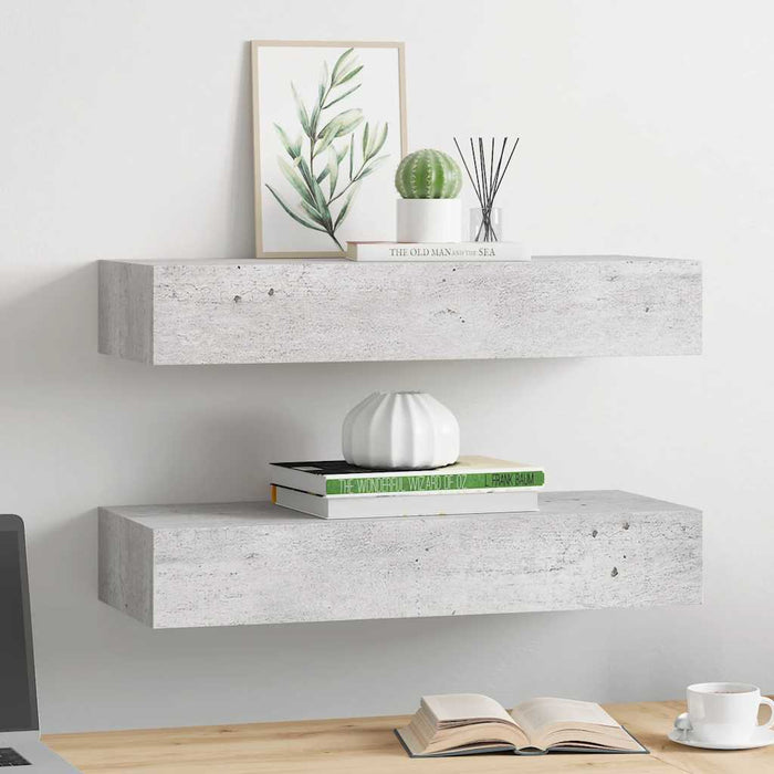 Dulapuri de perete cu sertar 2 buc. gri beton 60x23,5x10 cm MDF - WALTI WALTI