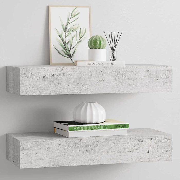 Dulapuri de perete cu sertar 2 buc. gri beton 60x23,5x10 cm MDF - WALTI WALTI