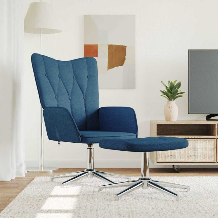 Scaun de relaxare cu taburet, albastru, textil WALTI
