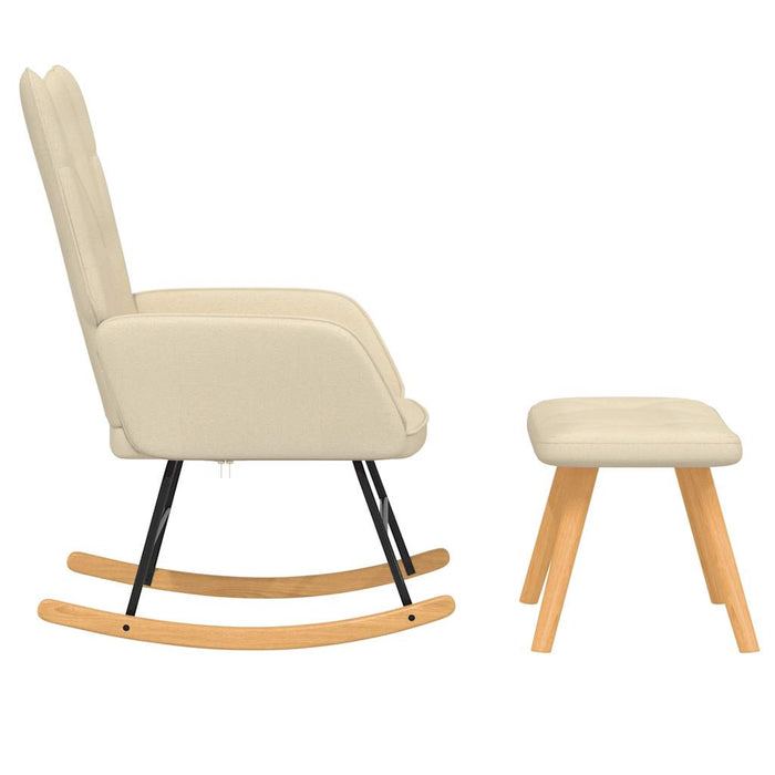 Scaun balansoar cu taburet, crem, textil - WALTI WALTI