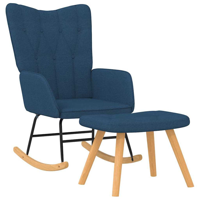 Scaun balansoar cu taburet, albastru, textil WALTI
