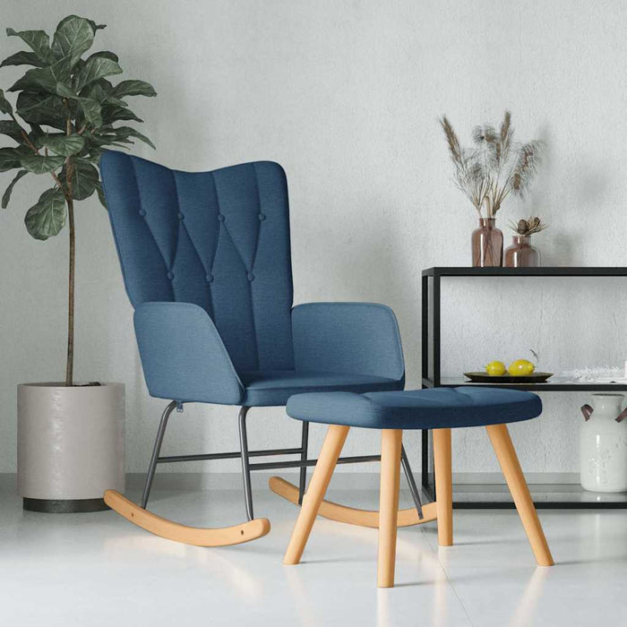 Scaun balansoar cu taburet, albastru, textil WALTI