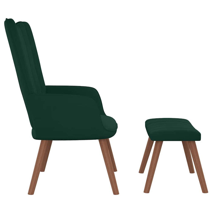 Scaun de relaxare cu taburet, verde închis, catifea - WALTI WALTI