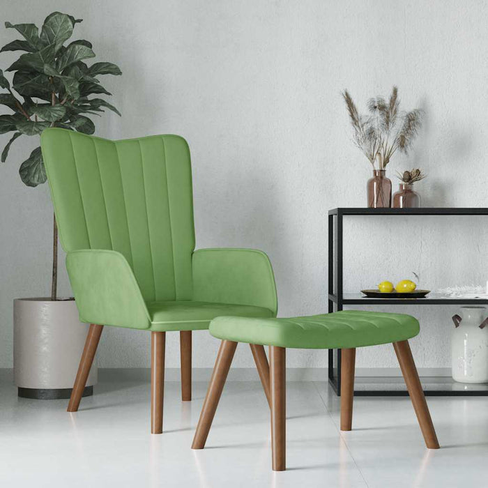 Scaun de relaxare cu taburet, verde deschis, catifea WALTI
